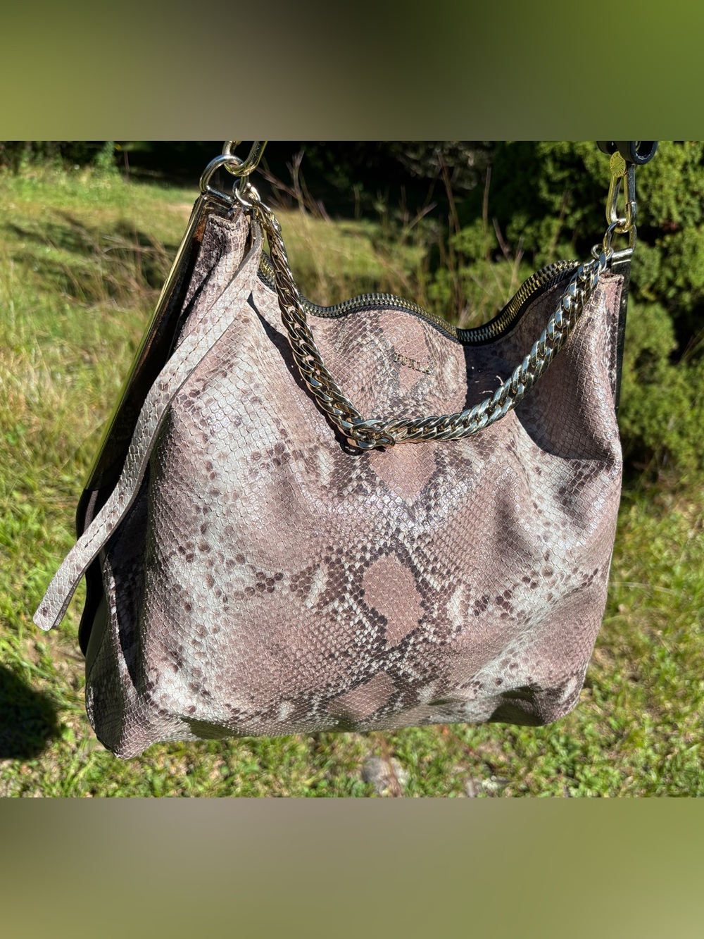 Furla Leather Snake-Embossed Shoulder Bag